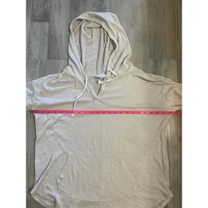 Market & Spruce Kallon Brushed Knit Hoodie Sweatshirt Beige Drop Shoulder Sz L thumbnail 3