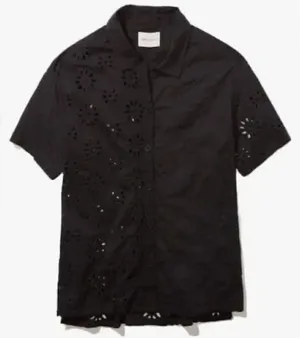 American Eagle Outfitters Black Eyelet Button Down Top(Size XS) thumbnail 1
