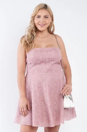 Trac Floral Lace Strapless Fit & Flare Mini Dress in Mauve - 1XL, , NWT thumbnail 1