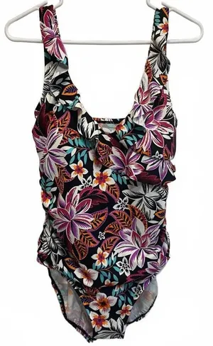 Jantzen Black Floral Ruffle One Piece Swimsuit Size 10 thumbnail 1