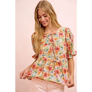 BiBi Flower‎ Printed Shirring Detail Blouse Top - Flower - Large thumbnail 14