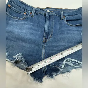 Levi's Dark Blue Distressed High-Rise Jean Shorts thumbnail 2