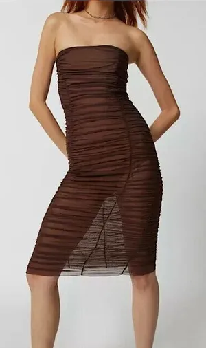 Urban Outfitters Mia Sheer Mesh Ruched Midi Dress. thumbnail 1