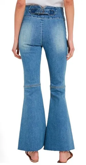 Wishlist High Rise Bell Bottom Flare Raw Hem Light Wash Jeans - Size Small thumbnail 1