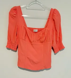 aritzia wilfred pandora puff sleeve smocked blouse fresco pink‎ size small thumbnail 1