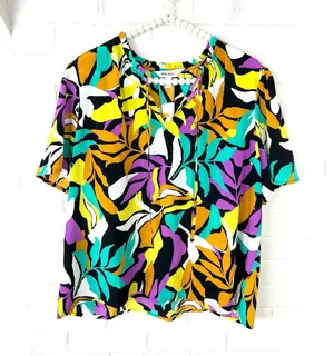 NWT Nine West Colorful Patterned Short Sleeve Blouse Size XL thumbnail 1