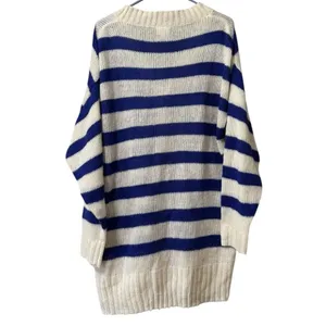 LuLaRoe Oversized Cardigan Sweater White Blue Stripes Size Medium Button‎ Preppy thumbnail 2