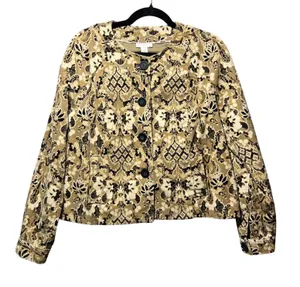 Charter Club Tan Black Paisley Corduroy Button Up Jacket‎ Size M Tapestry Damask thumbnail 1