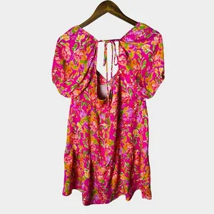 RESA Amber Floral Mini Dress‎ Size S Pink Puff Sleeve Open Back Tie thumbnail 7