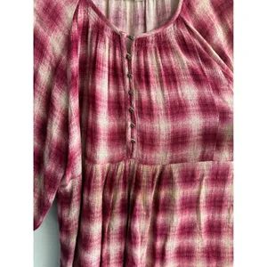 Maeve Anthropologie Womens Pink Plaid Rayon Tunic Top Boho Relaxed Large L thumbnail 3