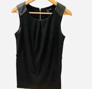 Forever 21 Little Black Dress Sheath Shift Faux Leather Knit S Exposed Back Zip thumbnail 6