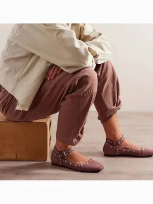 Free People Mauve Suede ‘Mystic’ Mary Jane Ankle Strap Studded Flats, Size 9 thumbnail 3