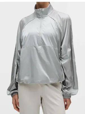 NWT Lululemon Stretch Satin flocked training jacket medium silver thumbnail 1