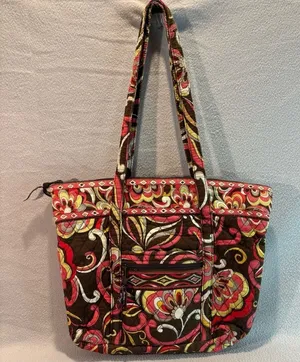 Vera Bradley‎ Brown Pink Quilted Tote Bag Floral Print Travel Shoulder Bag thumbnail 1