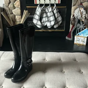 Coach Lori Black Rubber Tall Rain Boots W/ Silver Hardware Size 8 thumbnail 2