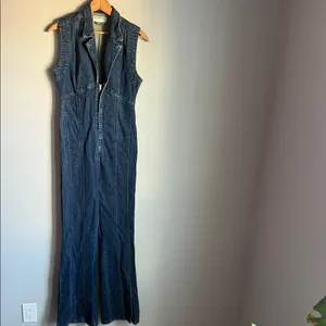Free People CRVY Ring The Alarm Denim Jumpsuit. XS thumbnail 2