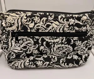 Tanyalee‎ Design Shoulder Bag Womens Medium Black White Quilted Damask Paisley thumbnail 1