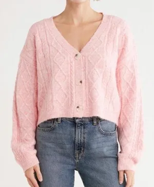 Topshop Wool Blend Cable Knit Crop Button Front Cardigan Pink Women’s XS thumbnail 1