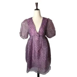 Endless‎ Rose Ella Organza Babydoll Mini Dress Women Medium Purple Zebra Print thumbnail 2