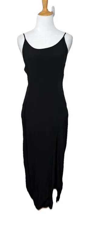 Zara Black Halter Spaghetti Strap Midi Dress Side Split Pull Over Size Medium thumbnail 1