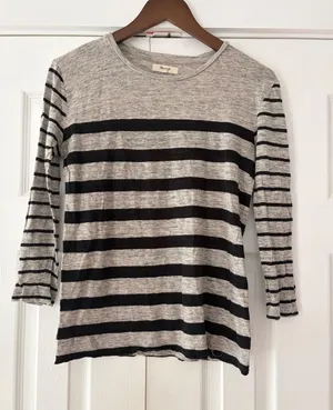 Madewell Women Medium Grey Black Striped Long‎ Sleeve Crew Neck T-Shirt Knit Top thumbnail 1
