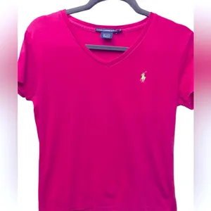 Ralph Lauren Sport Fushia v-neck tee. Size Medium thumbnail 3