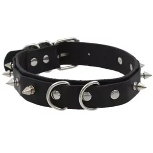 Red and Black Spiked Leather choker Collars Black & Red Bundle thumbnail 3