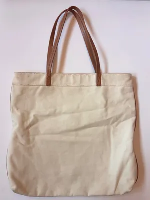 Tory Burch Ella Canvas Bird Tote Cream Navy Leather Trim Large Shoulder Bag thumbnail 2