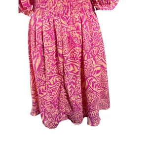 Sienna Sky Tropical‎ Puff Sleeve Dress Womens Medium Pink Excellent Smocked Back thumbnail 12