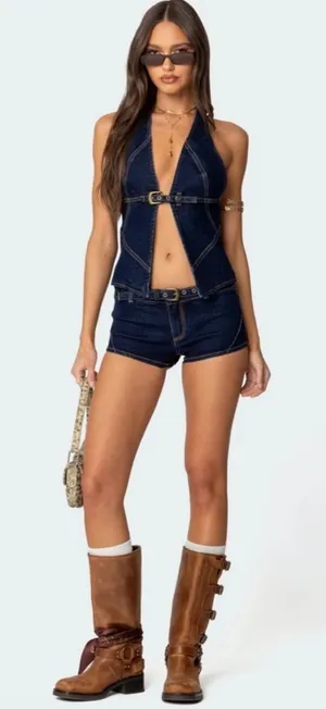 Edikted Ciel Low Rise Denim Micro Shorts Medium thumbnail 1