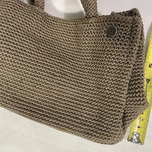 The Sak Crochet Knit Mini Tote Bag Brown Small Shoulder Purse thumbnail 4