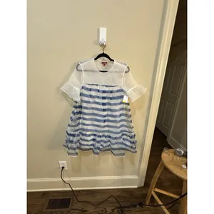 STAUD Florence Dress in Painted‎ Stripe Size XS Blue White Ethereal Flaw thumbnail 6