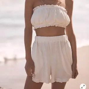 Free People Twyla Beach Shorts Top Bandeau Bra Set M Ivory White Free-EST thumbnail 6
