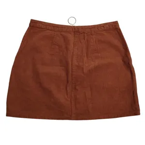 Brown Corduroy Zip Front Mini Skirt Dark Academia Preppy Twee Pockets 90s Size L thumbnail 2