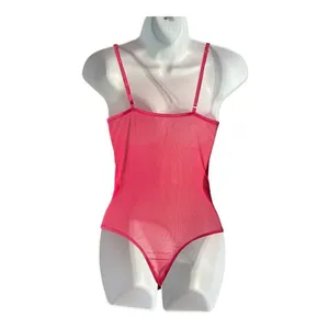 Pink Floral Lace Scalloped Sheer Lingerie Teddy Bodysuit Size S thumbnail 2