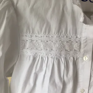 Zara Cotton Crop Puff Sleeve Blouse XS White Lace Button Front Romantic thumbnail 2