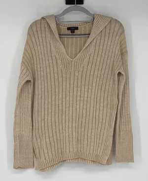 J.Crew Oversized‎ XS/S Beige Linen Cotton Ribbed V-Neck Sweater Pullover thumbnail 1