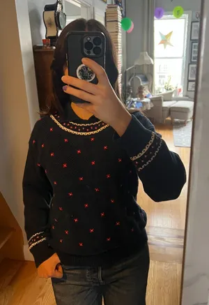 Eddie Bauer Vintage 90s Y2K Cotton Knit Sweater Textured Flowers Collar Women's Size Medium thumbnail 1