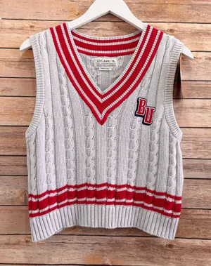 USCAPE Sweater Vest Women’s Size XL Gray Red Belmont University Cable Knit NWT thumbnail 1