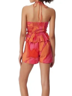 Circus NY Elyse Halter Pink/Orange Sleeveless Ruffle Mini Romper Size Medium Pink thumbnail 12
