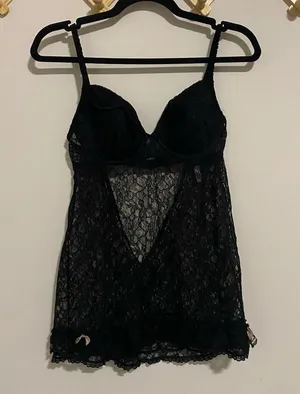 Victoria's Secret Vintage Black Lace Babydoll Lingerie Top medium thumbnail 1
