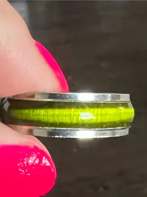 Women’s Stainless Steel Silver Olive & Dark Green Cat Eye Design 6mm Size 9 thumbnail 3