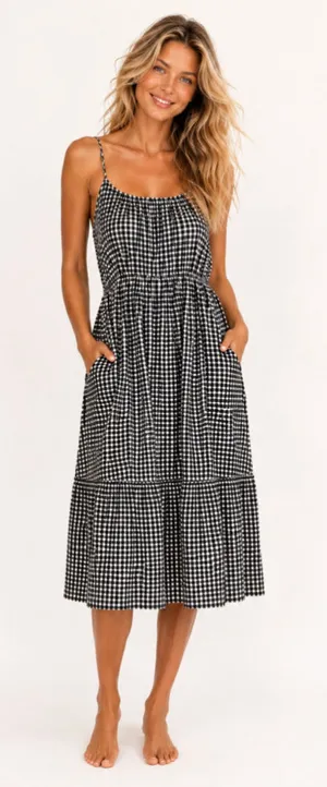 Old Navy Gingham Midi Dress Cottagecore Prairie Milkmaid Picnic Coastal Country thumbnail 1
