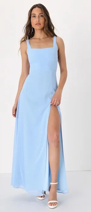NWT Lulus Remarkable Arrival Powder Blue Sleeveless Maxi Dress Bridesmaid Sz M thumbnail 1