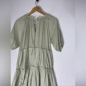 mello day Elbow Length Sleeve Poplin Midi Babydoll‎ Dress Muted Green Medium thumbnail 7