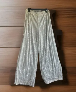 Cider Silver Sequin Size X-Large Elastic Mid Waist Straight Leg Pants Brand thumbnail 2
