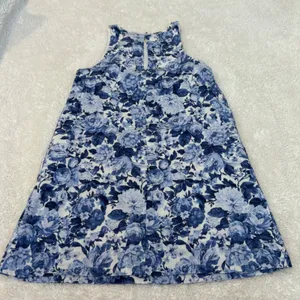 Abercrombie & Fitch Women Blue Floral Linen Sleeveless Mini Dress Boho Resort XS thumbnail 2