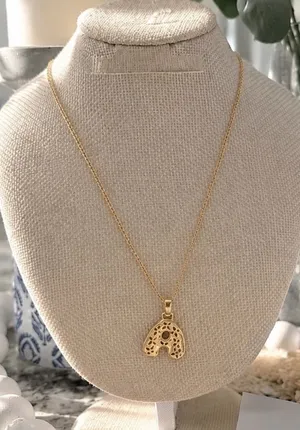 Gold Tone Filigree Letter A Initial Pendant Necklace Delicate Chain thumbnail 1