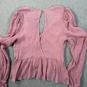 Free People Women's XS Pink Ruched Deep V-Neck Daia Top Peplum Long Sleeve thumbnail 12