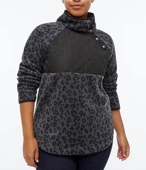 Abercrombie & Fitch Snap-Up Fleece Leopard Print Pullover Asymmetrical Sz Medium thumbnail 1
